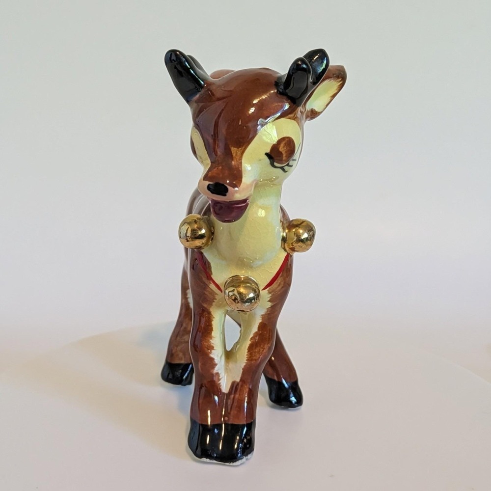 Napco Reindeer Kissing Salt & Peppers Gold Bells Cork‎ Stoppers, Dear & Dearest - Picture 4 of 14